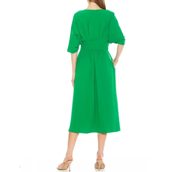 Alexia Admor August Draped Midi Fit & Flare Dress in Green Size 2 NEW WITH TAGS - Picture 2 of 8